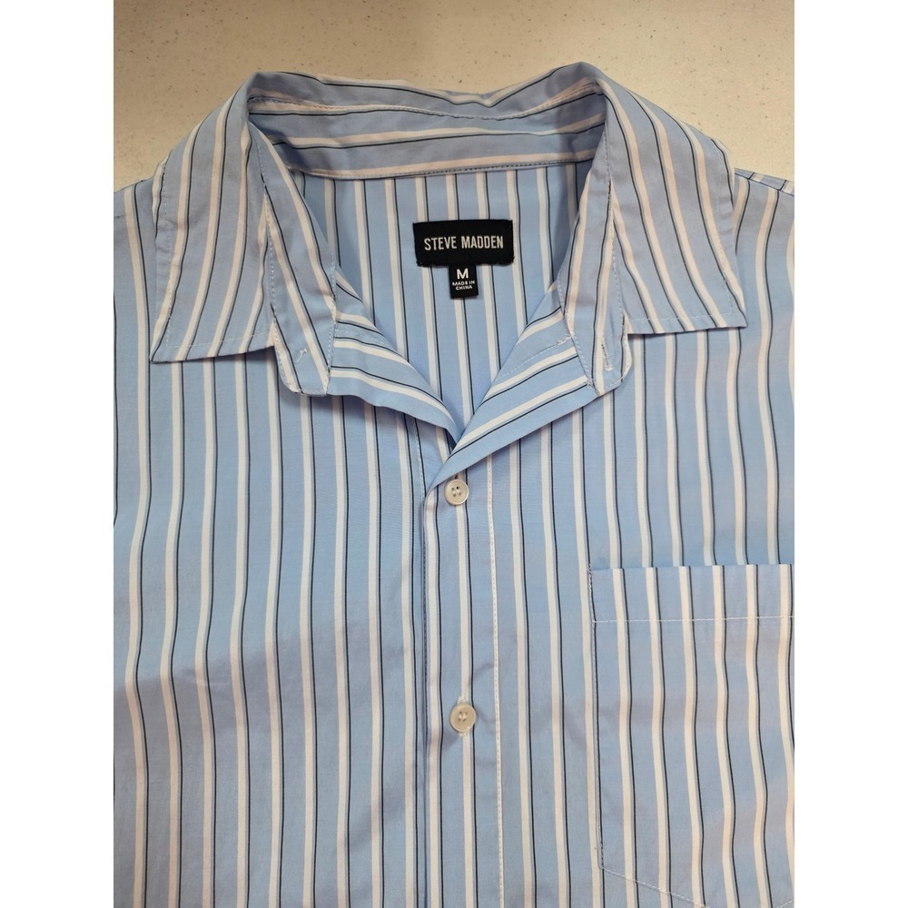 Steve Madden Mens Blue White Vertical Striped Long Sleeve Button Up Shirt Size M